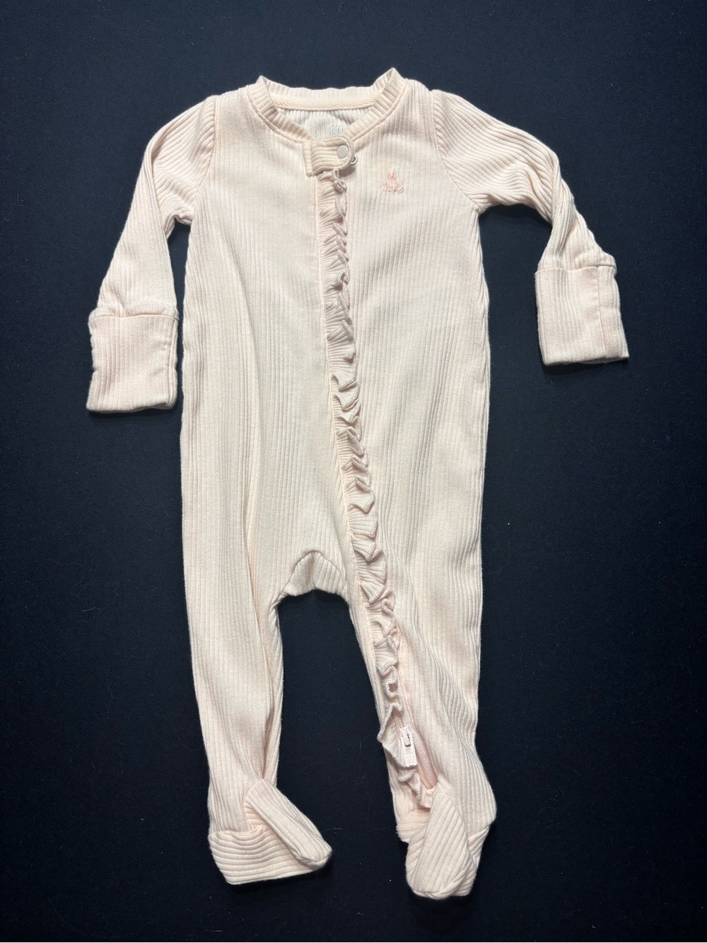 BabyGAP Light Pink Ruffle-Trim Ribbed Baby Footed One-Piece - 0-3M